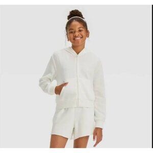 Art Class Girl's White Zip-Up Hoodie Sweater Size M 8 NWT